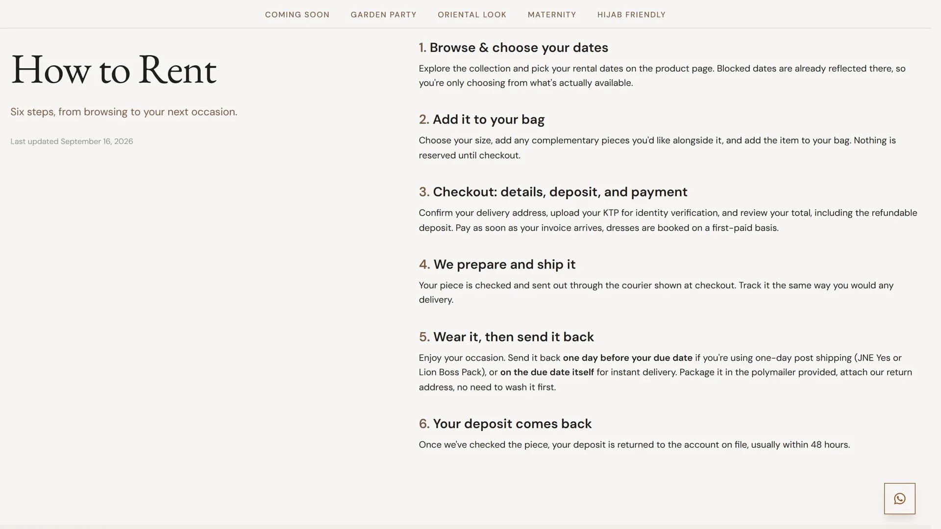 Gaiana How to Rent page explaining the six rental steps